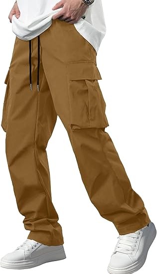 Comdecevis Men's Casual Cargo Pants Workout Joggers Stretch Sweatpants Hiking Drawstring Tactical Pants with Multi Pockets