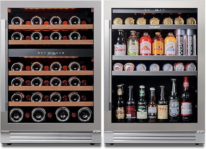 Ca'Lefort Wine Beverage Refrigerator Bundle - 48 Inch 34-65°F Drink Fridge Glass Door, 3 LED Dual Zone Wine Fridge Built-in or Freestanding, Holds 180 Cans and 46 Bottles